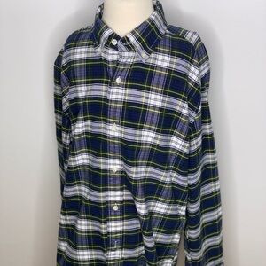 Crewcuts boys blue green plaid Oxford shirt sz 14